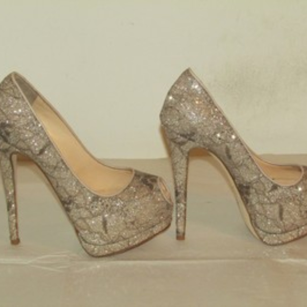 Giuseppe Zanotti Silver Glitter Platform Heels